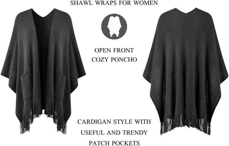 Ferand Shawl Wraps for Women, Cozy Lightweight Poncho Cape with Pockets, Warm for Fall Winter Travel - Image 3